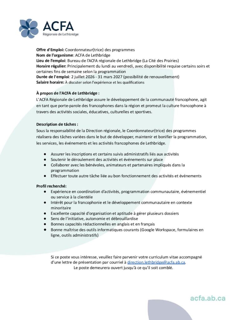 Coordonnateur(trice) des programmes